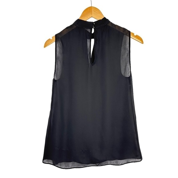 Parker Womens Ruffle Keyhole Neck Sleeveless Top Size Small Black Semi Sheer - Picture 2 of 9
